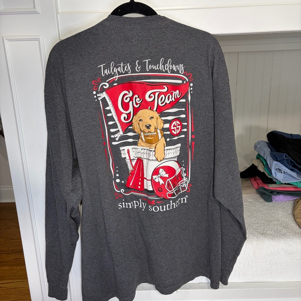 Simply Southern Tailgates & Touchdowns "Go Team" Heather Grey Long Sleeve Tee - Picture 4 of 14